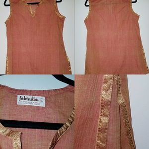 Fabindia 100% cotton golden orange tunic with trim